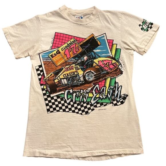 VTG 80s Single Stitch SPRINT CAR RACING Tiny Tee Double Side Cris Eash S Neon - Picture 1 of 8